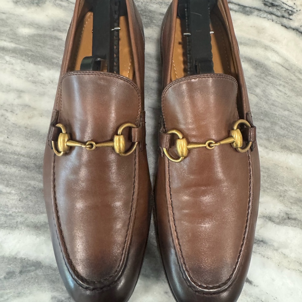 Gucci Brown Leather Loafers with Gold Accent